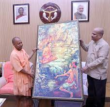श्रीलंका के उच्चायुक्त ने CM Yogi को भेंट की अशोक वाटिका की शिला, एयरपोर्ट के लिए दी ये खास पेंटिंग