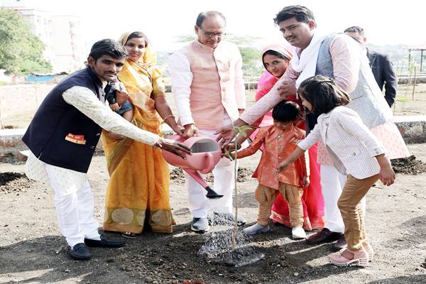 मुख्यमंत्री शिवराज सिंह चौहान ने पीपल, गूलर और सप्तपर्णी के पौधे रोपे