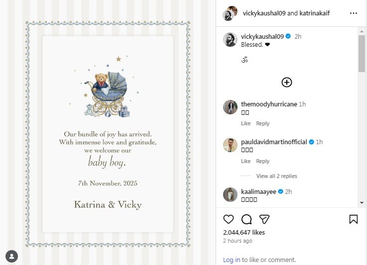 कटरीना कैफ ने दिया बेटे को जन्म, विक्की कौशल ने शेयर की गुड न्यूज़