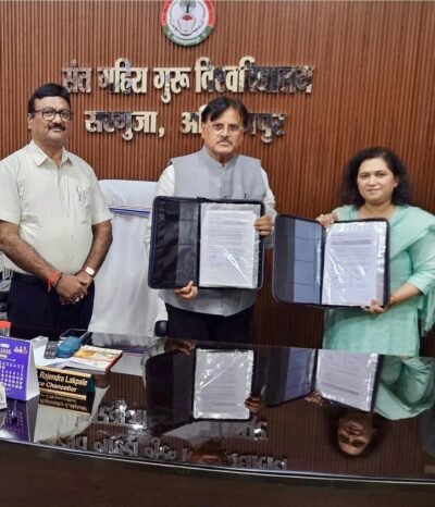 संत गहिरा गुरु विश्वविद्यालय एवं अर्थीफैक्ट्ज आर्टिजंज प्राइवेट लिमिटेड के मध्य एमओयू हस्ताक्षरित कौशल विकास, स्वरोजगार एवं उद्यमिता को मिलेगा बढ़ावा