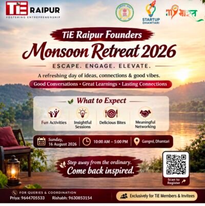 16 अगस्त को होगा TiE Raipur Founders Monsoon Retreat 2026