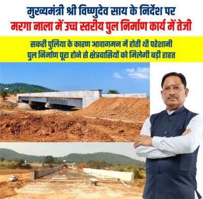 मुख्यमंत्री  विष्णुदेव साय के निर्देश पर मरगा नाला में उच्च स्तरीय पुल निर्माण कार्य में तेजी